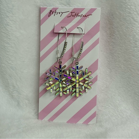Betsey Johnson Iridescent Snowflake Drop Earrings - Picture 8 of 10